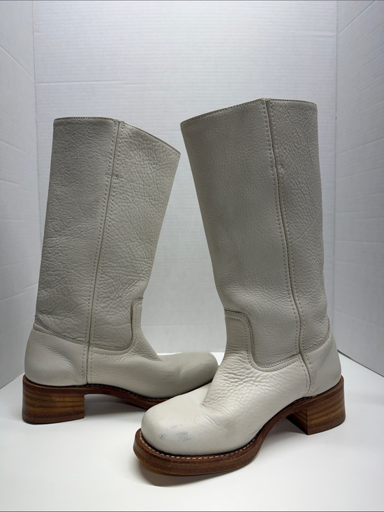 Frye Shoes - Frye Campus Heeled Boots Pebbled Leather Mid Calf Ivory Vintage USA Size 8.5 M